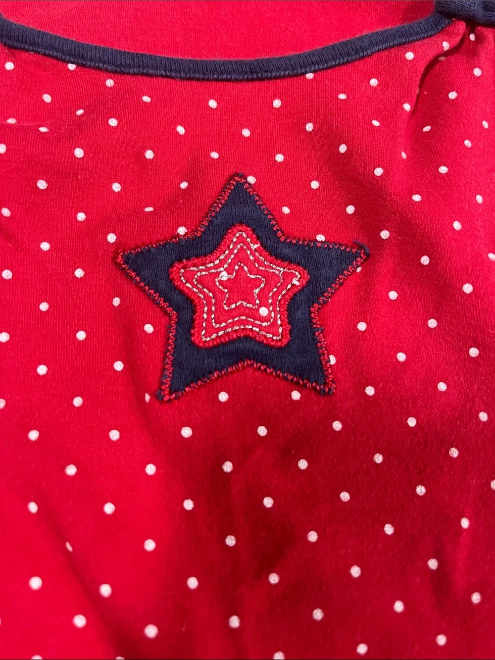 🍀6/$20 Healthtex Red Polka Dot and stars Dress with Navy Trim